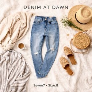 Seven7 Skinny Jeans Women Size 8 Light Wash Distressed Mid Rise Denim